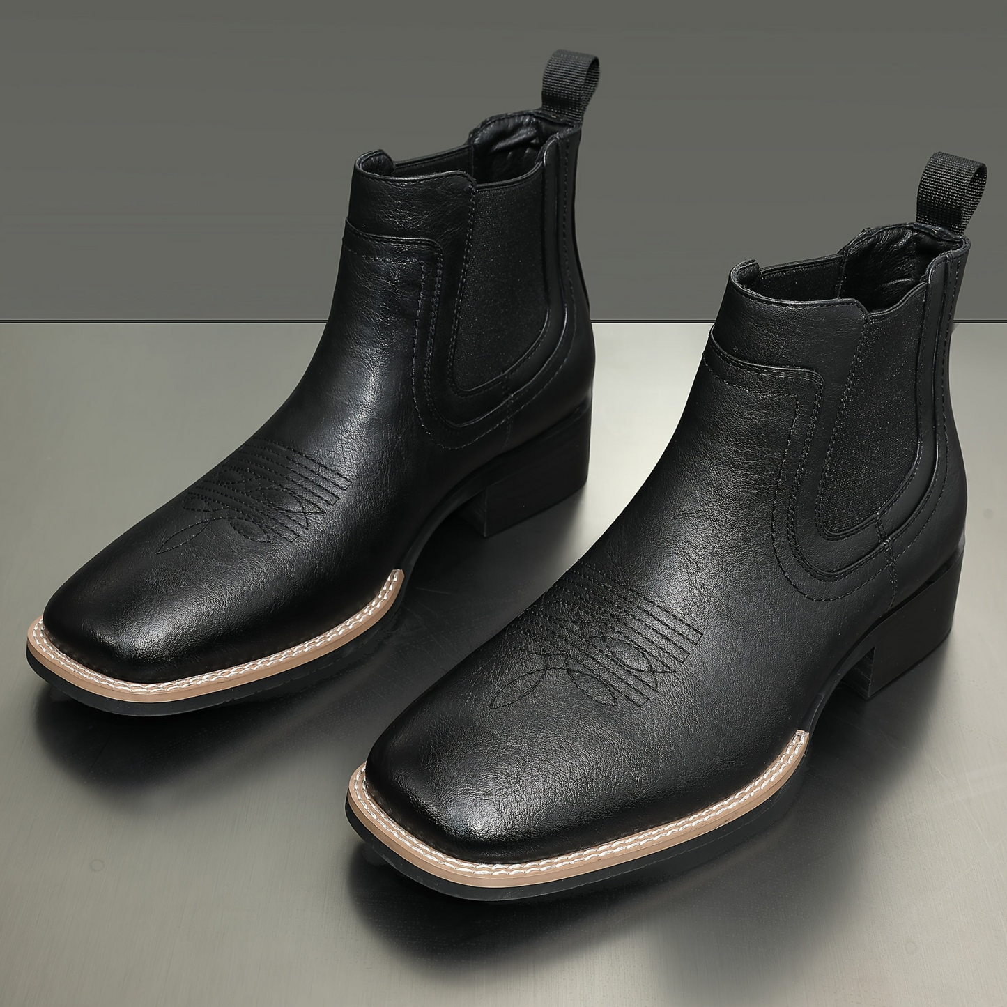 Herren Stiefeletten quadratische Zehenpartie mit Ziernähten Chelsea Boots