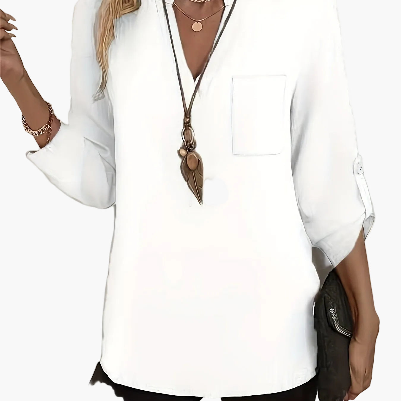 Damen Tunika Bluse mit V-Ausschnitt – Elegante Freizeitmode für Alltag und Büro