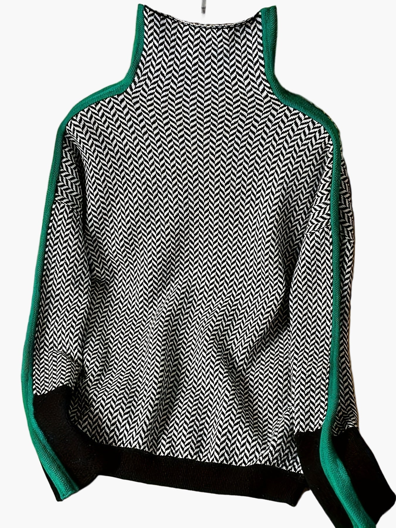 Damen Eleganter Strickpullover mit Stehkragen und modernem Patchwork-Muster – Herbst/Winter Freizeit & Büro