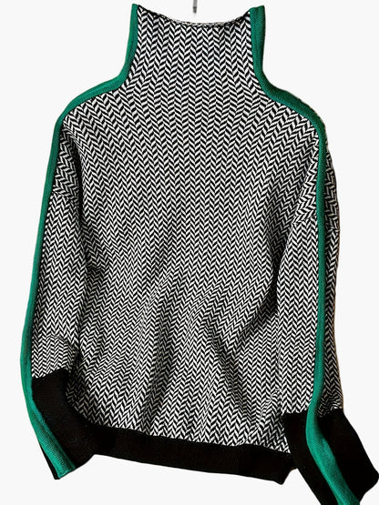 Damen Eleganter Strickpullover mit Stehkragen und modernem Patchwork-Muster – Herbst/Winter Freizeit & Büro