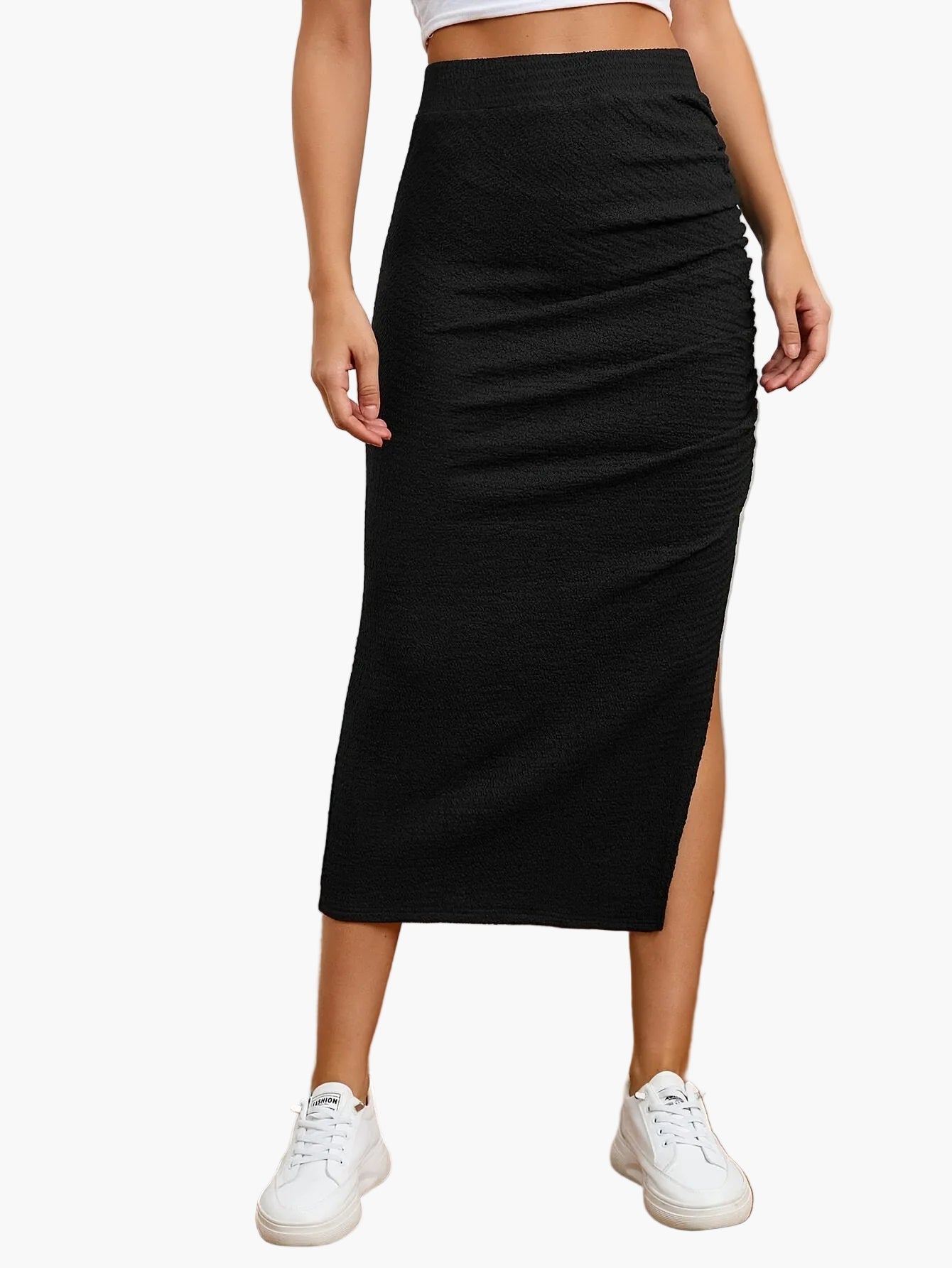 Damen Midirock Elegant mit Seitenschlitz und Raffung – Perfekt für Alltag und Freizeit
