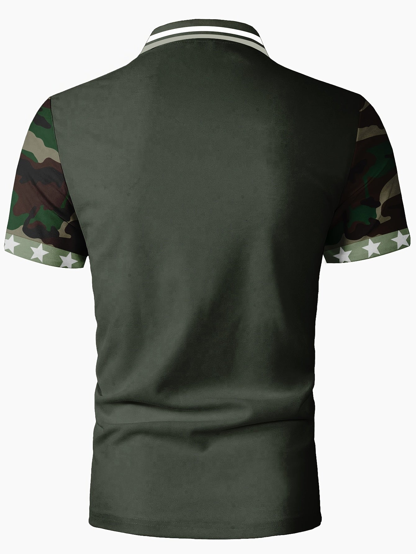 Herren Polo-Shirt mit Tarnmuster und Flaggen-Design, sportlich, Viertelreißverschluss, Outdoor-Stil