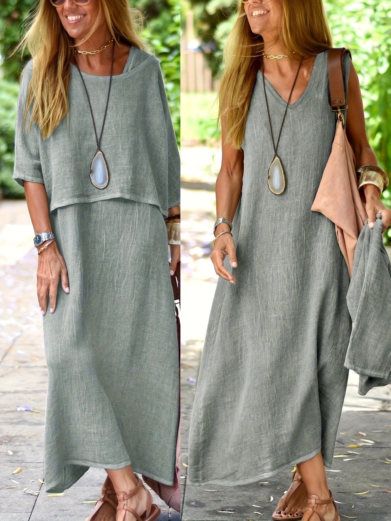 Damen Zweiteiliges Maxikleid Set Casual Sommer Boho Stil