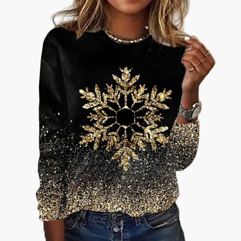 Damen Langarm-Sweatshirt mit Schneeflocken-Glitzer-Print