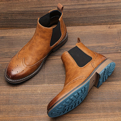 Chelsea Boots Herren Brogue-Stil mit elastischen Einsätzen und Profilsohle