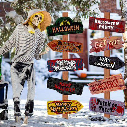 Halloween Wegweiser Schilder Set für Deko und Party – 10-teiliges Papierschild-Set für gruselige Atmosphäre, Kostüme und Trick-or-Treat