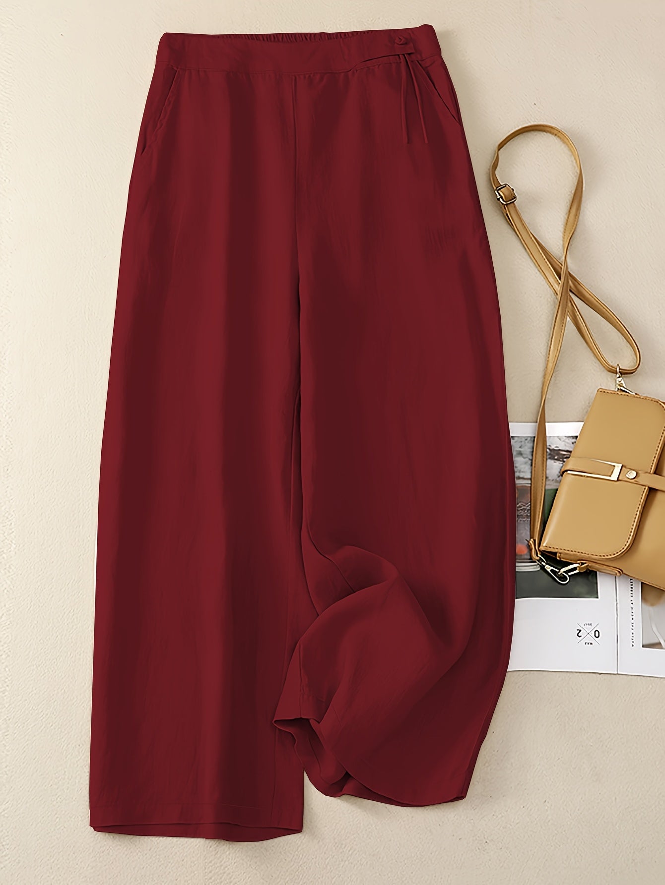 Damen Elegante Weite Freizeithose mit Bindegürtel – Lockerer Business & Alltagsstil