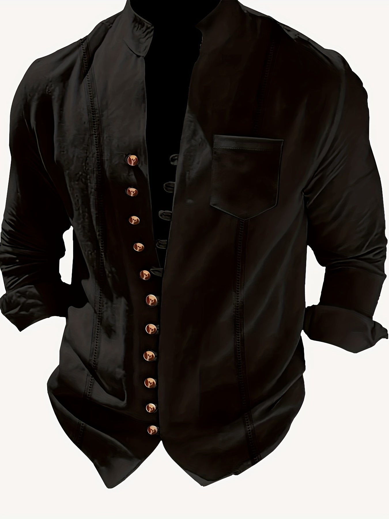 Herren Stehkragen Hemd Modern Vintage Stil Freizeit Business