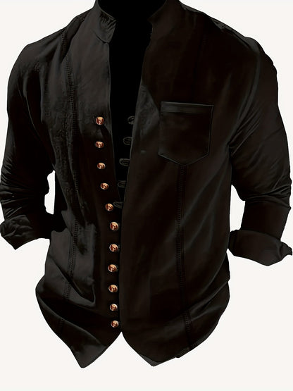 Herren Stehkragen Hemd Modern Vintage Stil Freizeit Business
