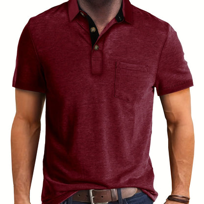 Herren Poloshirt mit Brusttasche und Kontrast-Kragen