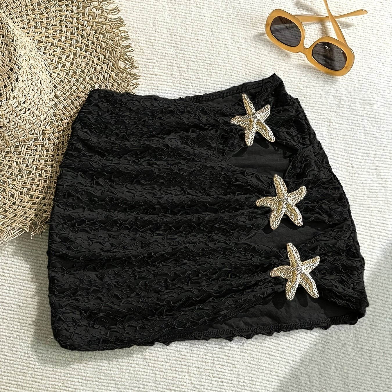 Damen Mini-Strandrock mit Seestern-Dekor und Cut-Outs – Modischer Beach-Look