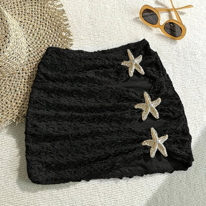 Damen Mini-Strandrock mit Seestern-Dekor und Cut-Outs – Modischer Beach-Look