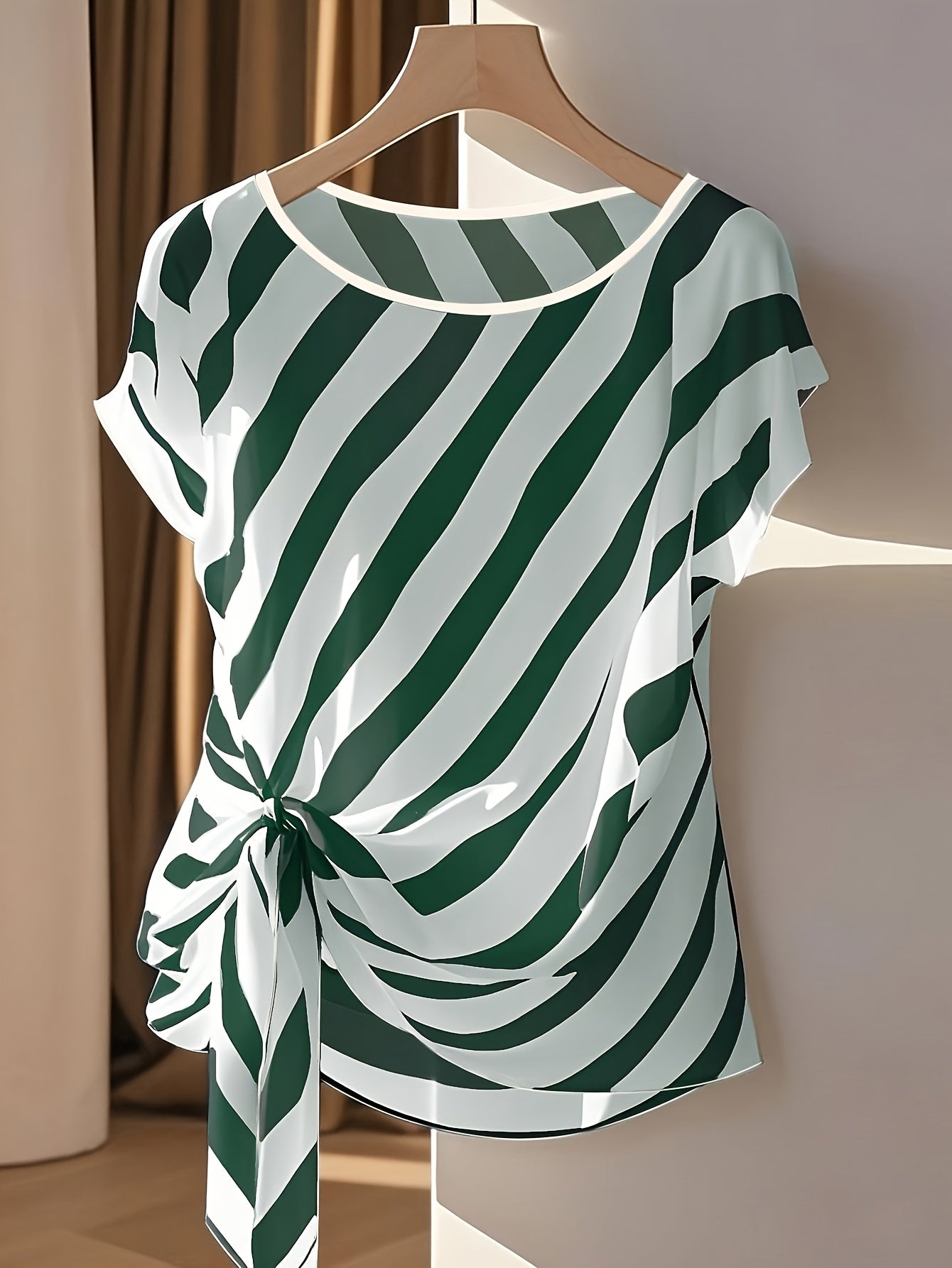 Damen Bluse mit Boho-Muster und asymmetrischem Knoten – Lässiger Sommer-Style