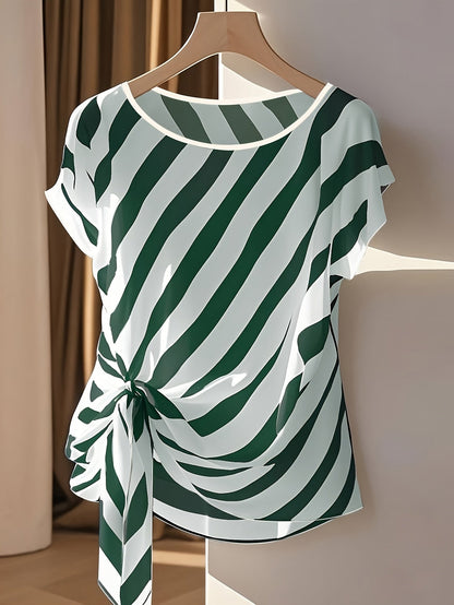 Damen Bluse mit Boho-Muster und asymmetrischem Knoten – Lässiger Sommer-Style