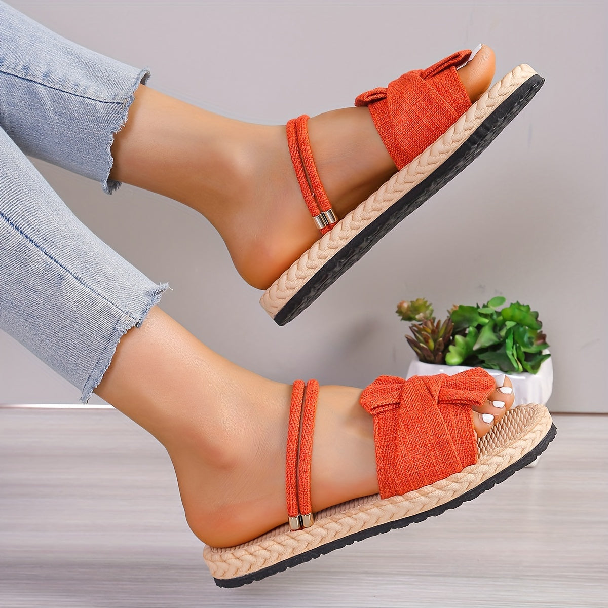 Damen Sommer Sandalen mit Schleife und Knöchelriemen – Bequeme Freizeitschuhe für Alltag und Urlaub