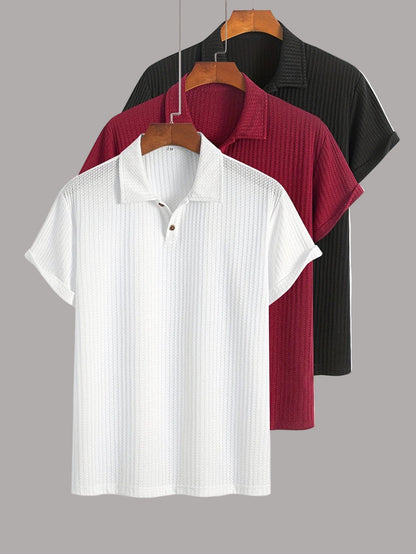 Herren Poloshirt Set Kurzarm – Klassischer Stil mit Modernem Strukturmuster, Vielseitig für Büro & Freizeit