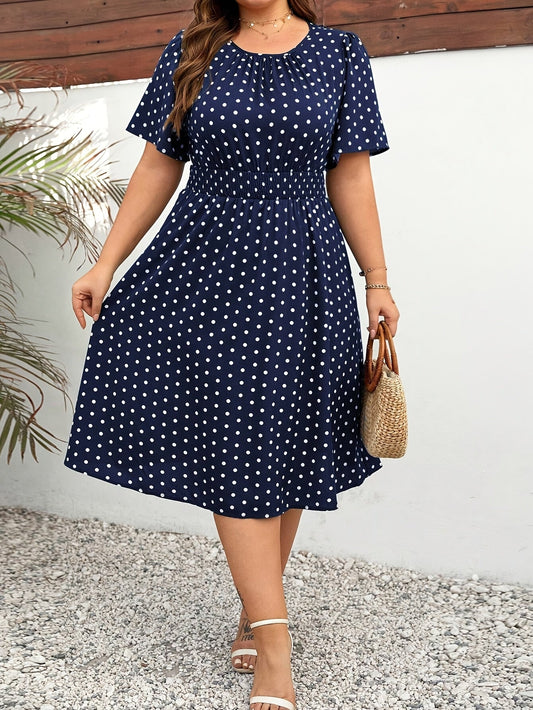 Damen Polka Dot Kleid Elegant Sommer Freizeit Midi Fit & Flare