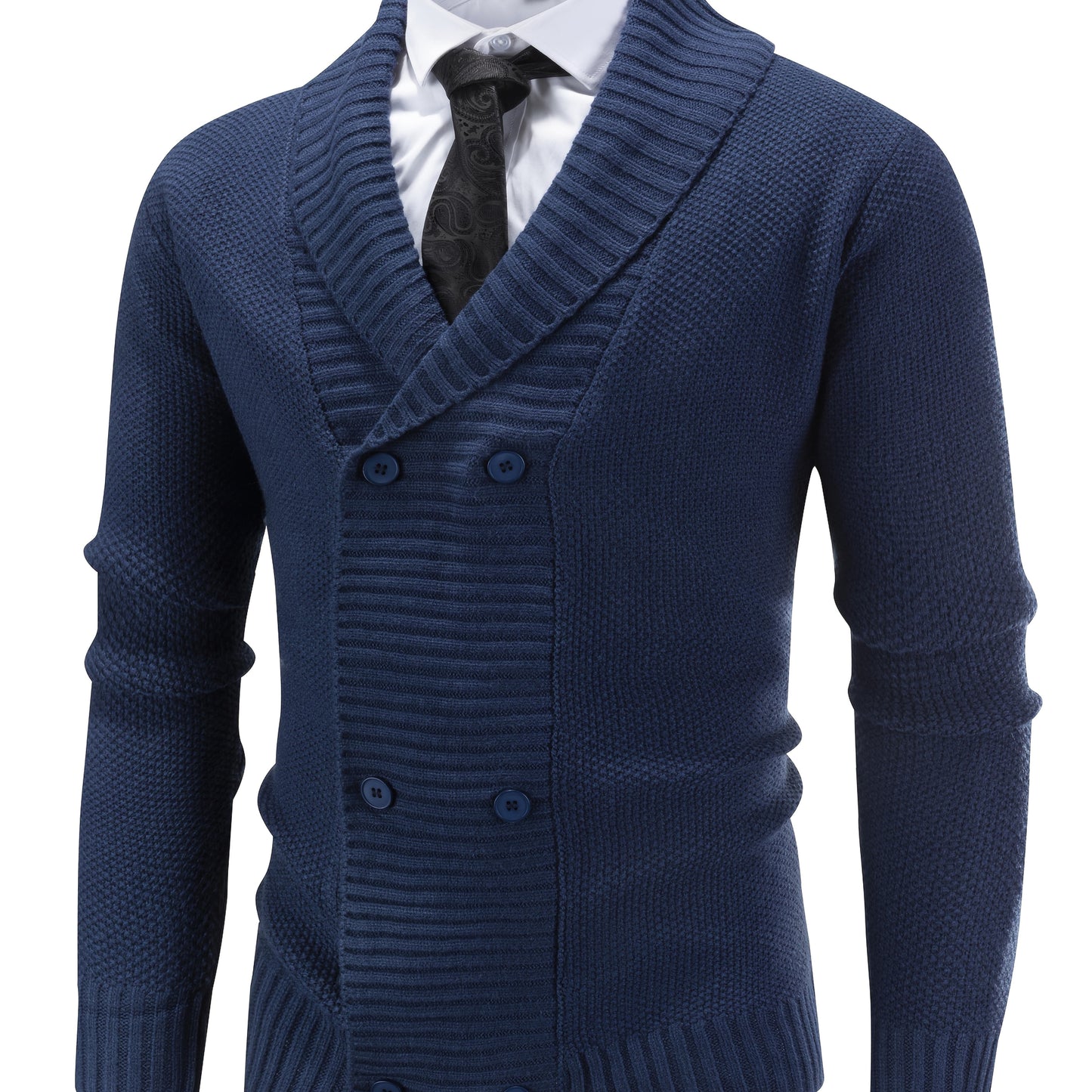 Herren Strickjacke Beige Zweireiher Schalkragen Strick Cardigan