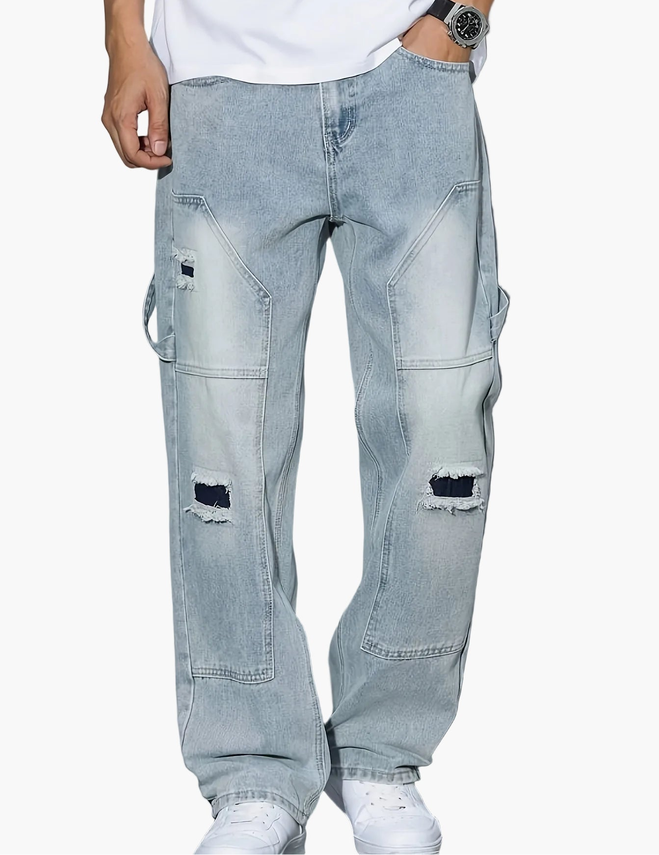 Herren Cargo Jeans im Loose Fit Streetstyle – Modische Distressed Denim Hose für Alltag & Freizeit