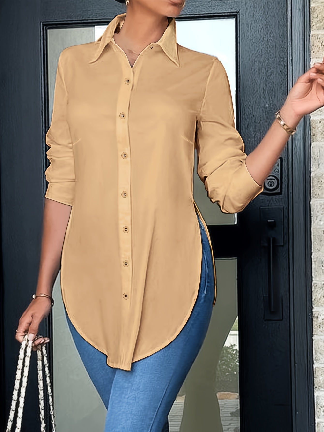 Damen Langarm Bluse Elegant Business Freizeit Hemd Blusenshirt
