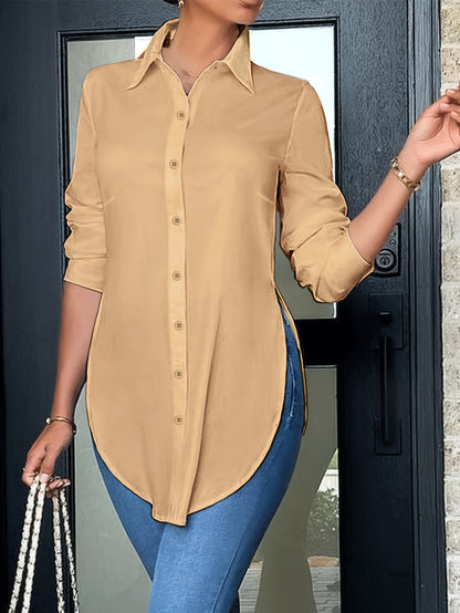 Damen Langarm Bluse Elegant Business Freizeit Hemd Blusenshirt