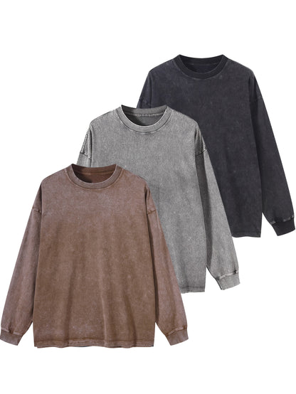 Unisex Langarm-Sweatshirt mit Rundhalsausschnitt und Waschung – Oversize-Look