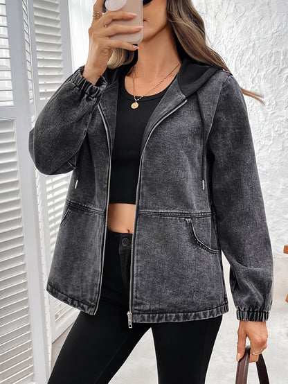 Damen Jacke mit Kapuze & Reißverschluss, verwaschene Optik, Grau