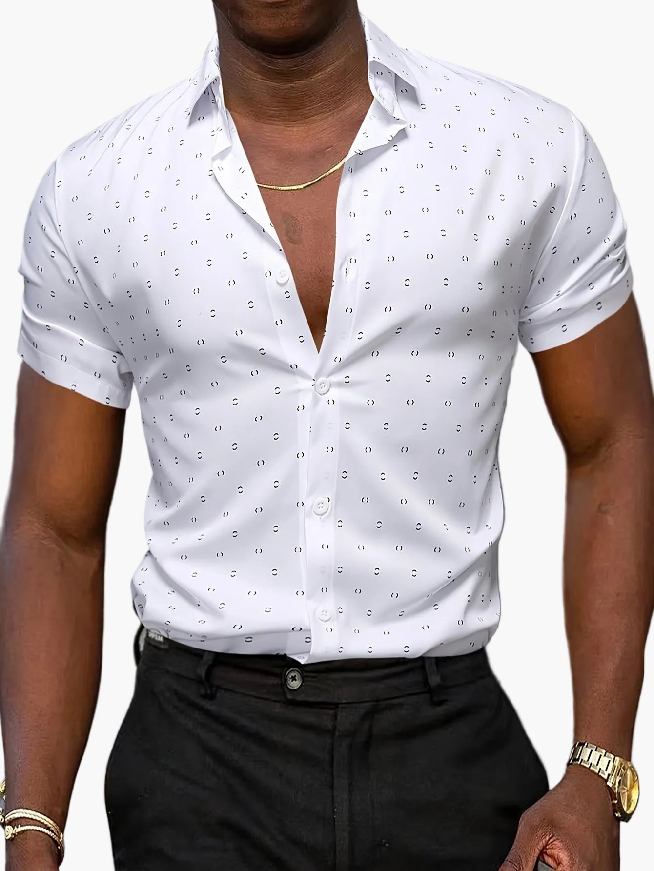 Herren Kurzarm Business-Freizeithemd mit modernem Minimal-Print – Stilvoll für Büro & Alltag