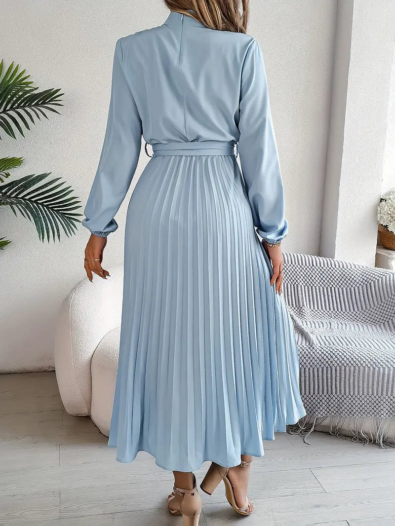 Damen Midikleid mit Faltenrock und Bindegürtel – Eleganter Alltags- und Büro-Look