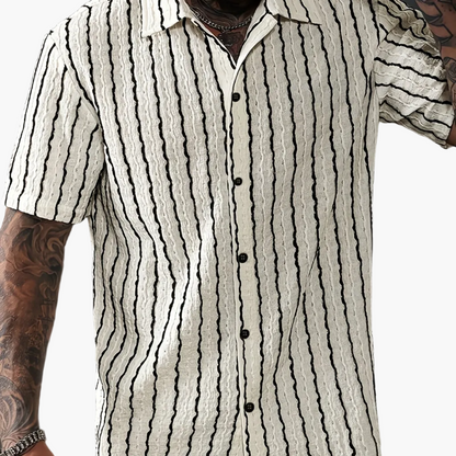 Herren Kurzarm Freizeithemd mit Knopfleiste und Retro-Streifen – Perfekt für Sommer & Freizeit