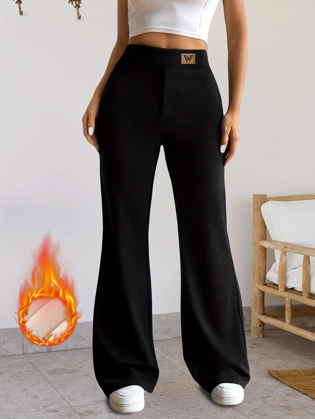 Damen Schlaghose Schwarz mit Thermofutter Flared Leg
