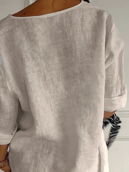Damen Bluse mit Knopfleiste und 3/4-Ärmeln – Casual Eleganz für Alltag & Büro