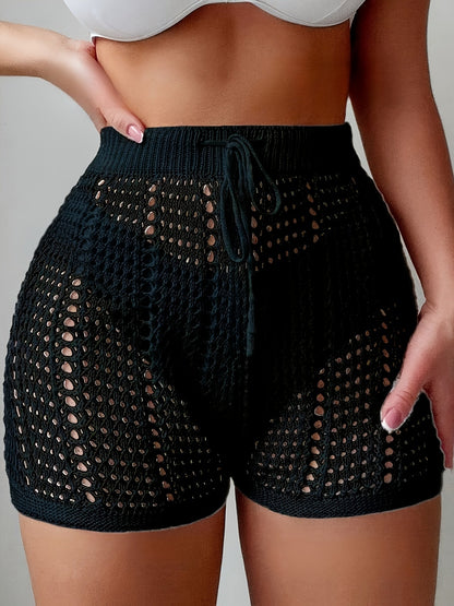 Damen Häkel-Shorts im Beach-Style mit High Waist und Kordelzug – Modischer Badeanzug-Überwurf