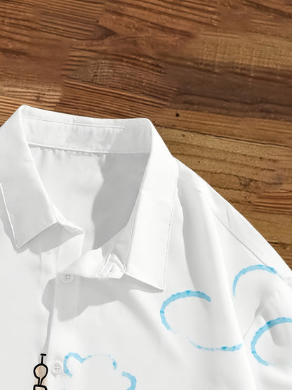 Herren Freizeit Hemd mit künstlerischem Stadtmotiv, Kurzarm, Modernes Design