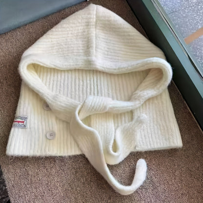 Gestrickte Sturmhaube mit Kapuze und integriertem Schal