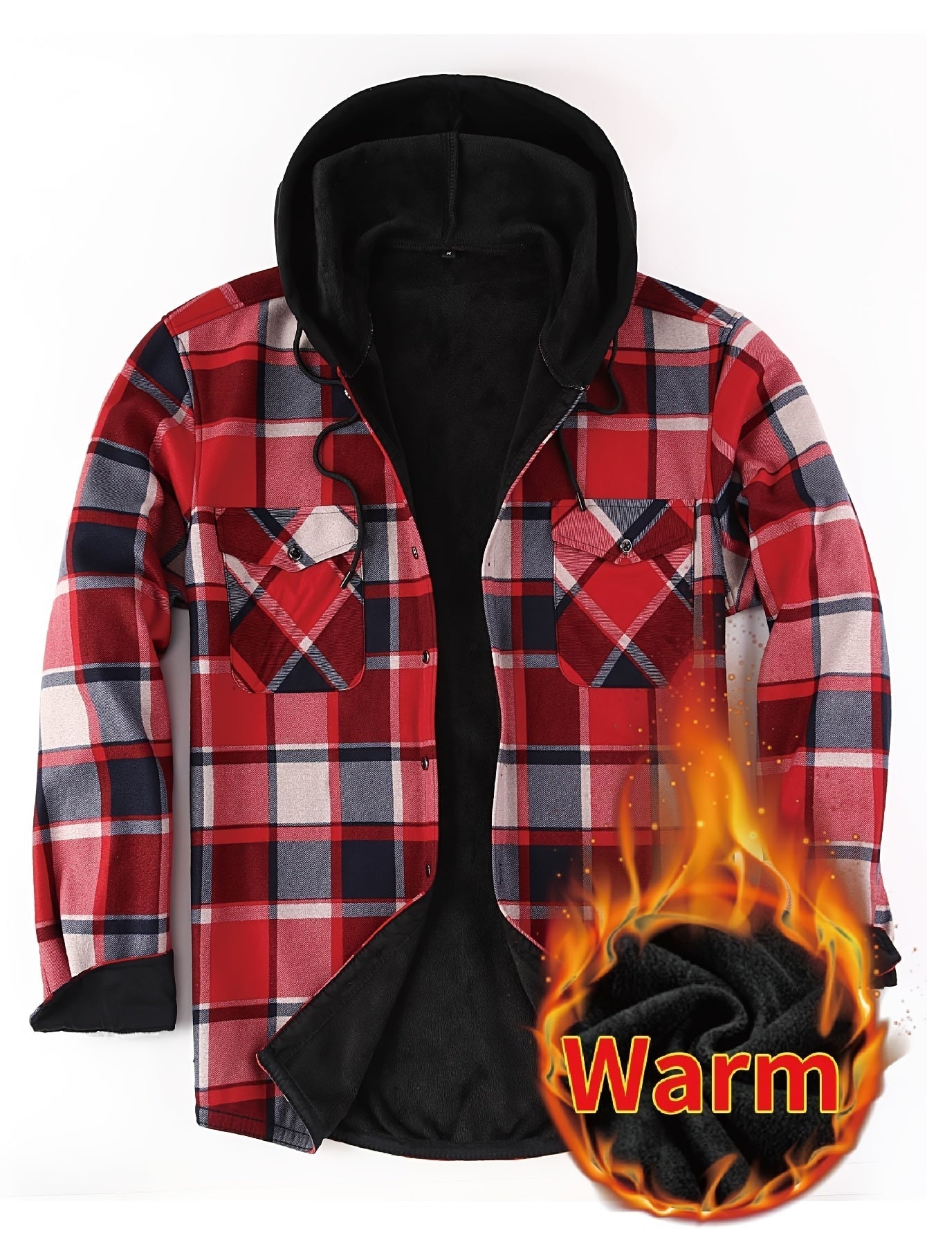 Herren Thermo-Kapuzenhemd Kariert – Warmes Freizeit Flanell Overshirt mit Futter