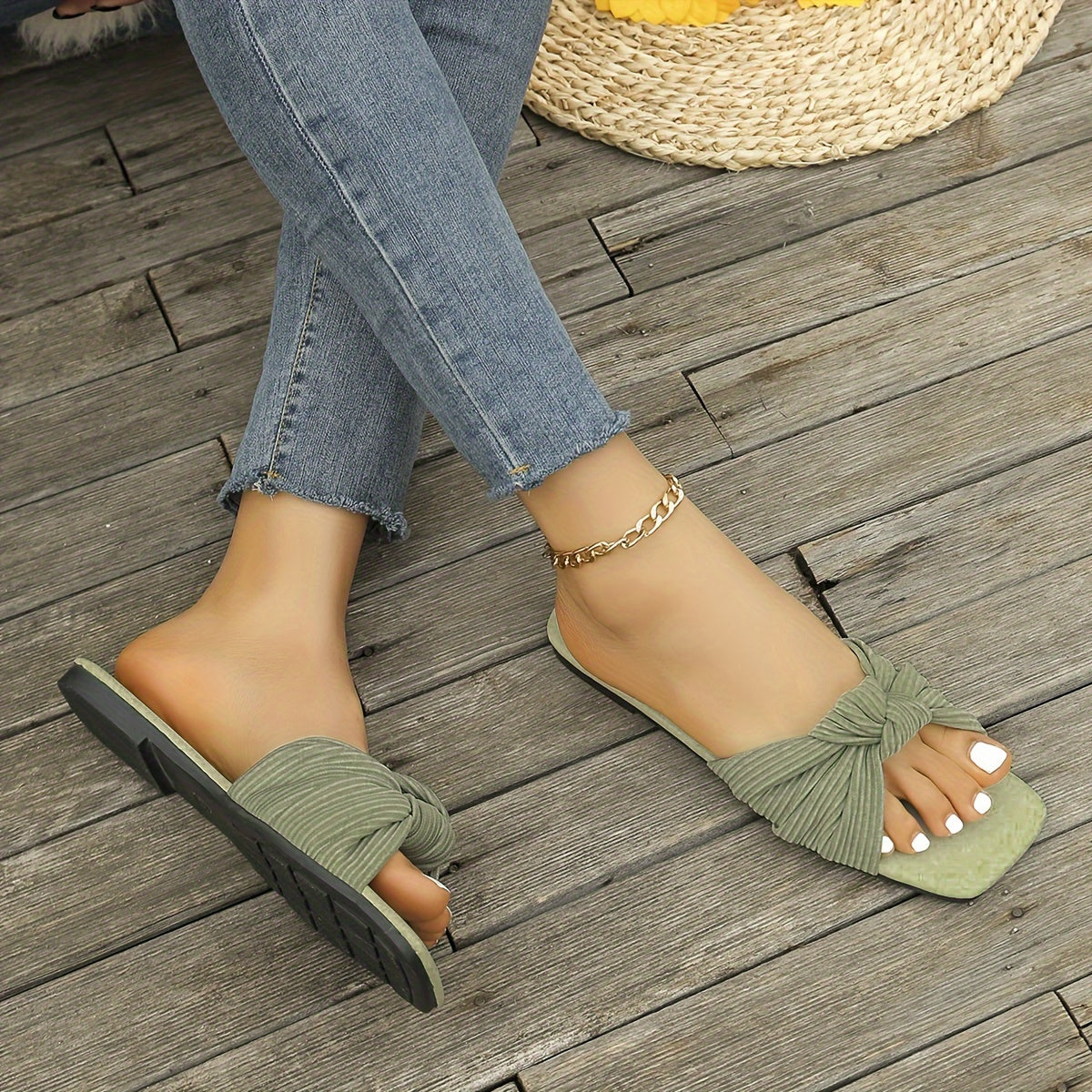 Damen Slip-On Sandalen mit Knoten-Detail – Modische Sommerschuhe für Alltag und Freizeit