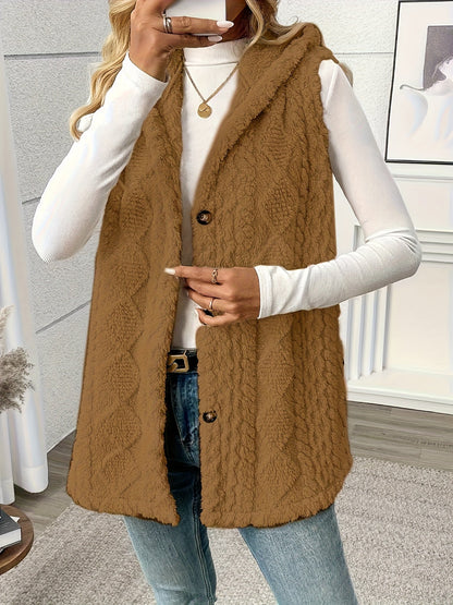 Damen Strickweste mit Kapuze und Knöpfen – Eleganter Lagenlook für Alltag und Freizeit