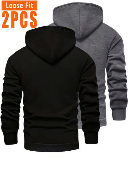Loose Fit Hoodie Set 2er-Pack mit Fleecefutter, Kapuze und Kängurutasche