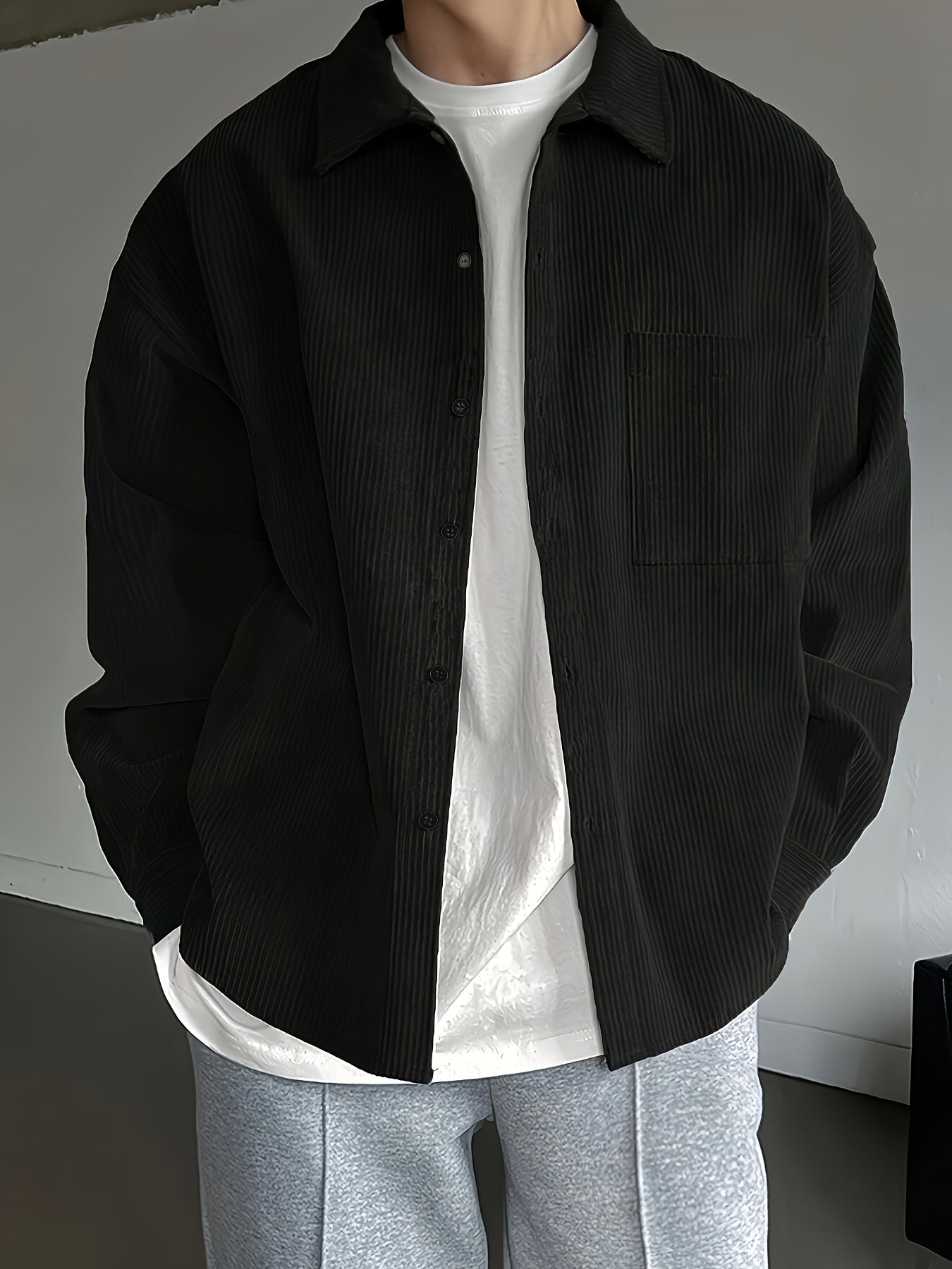 Herren Oversized Cordhemd Casual Streetwear – Lässiges Freizeithemd für Alltag und Trend-Looks