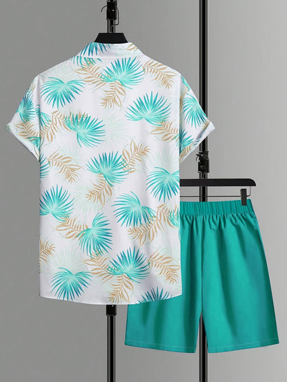 Herren Sommer Strand Set – Kurzarm Hemd und Shorts im tropischen Print, modisch & leger