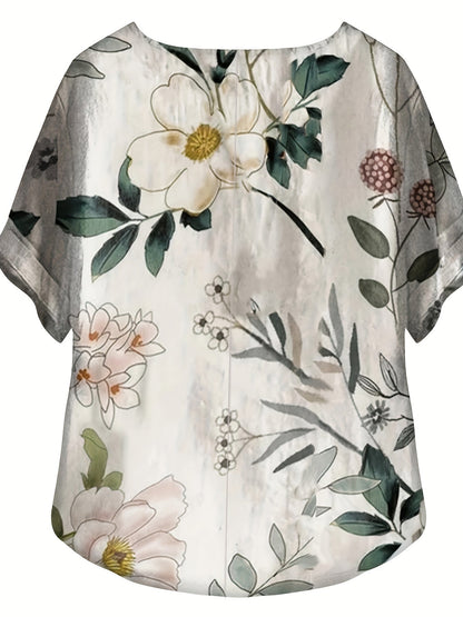 Damen Vintage Bluse mit Blumenmuster und Knopfleiste – Sommer Freizeit Oberteil