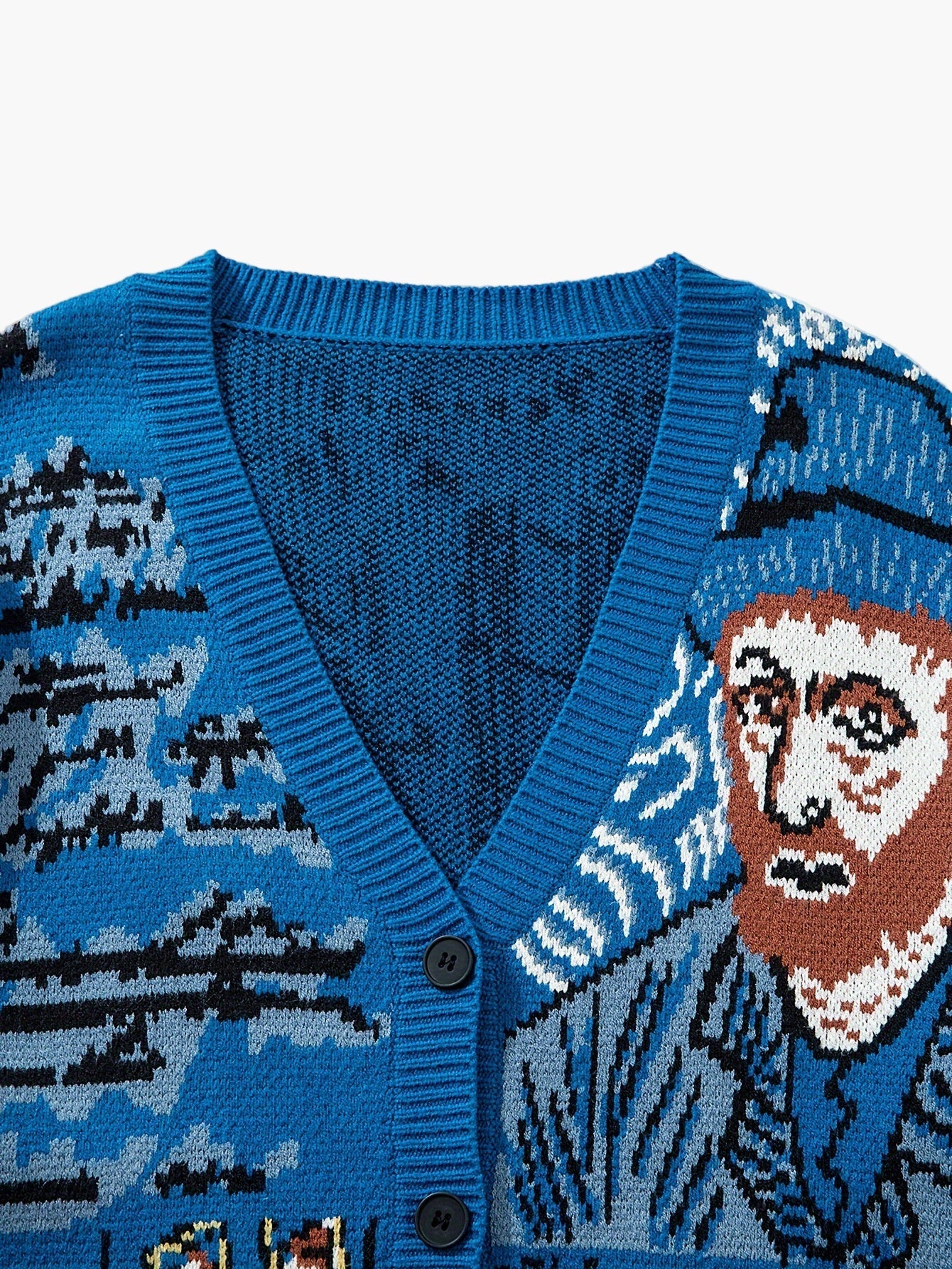 Herren Strick-Cardigan mit künstlerischem Porträt-Design und lockerer Passform – Perfekt für Herbst und Winter, Casual Style