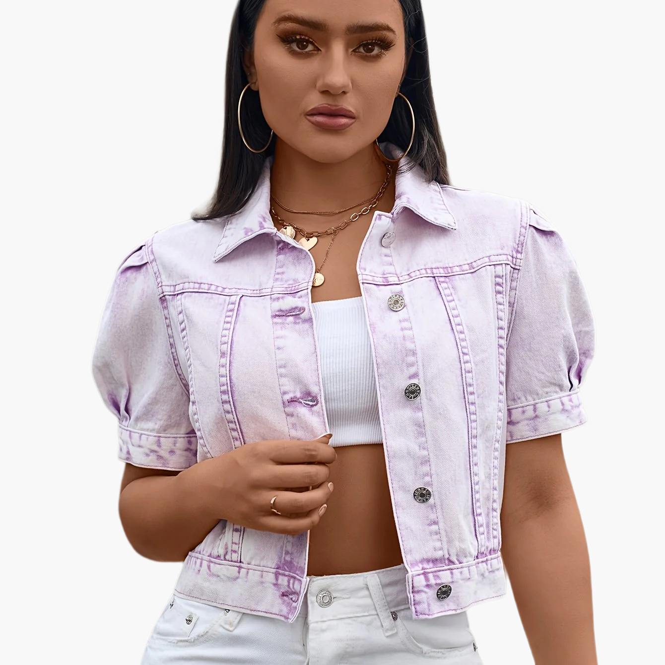 Damen Kurzarm Jeansjacke im eleganten Cropped-Design – Trendige Freizeitjacke