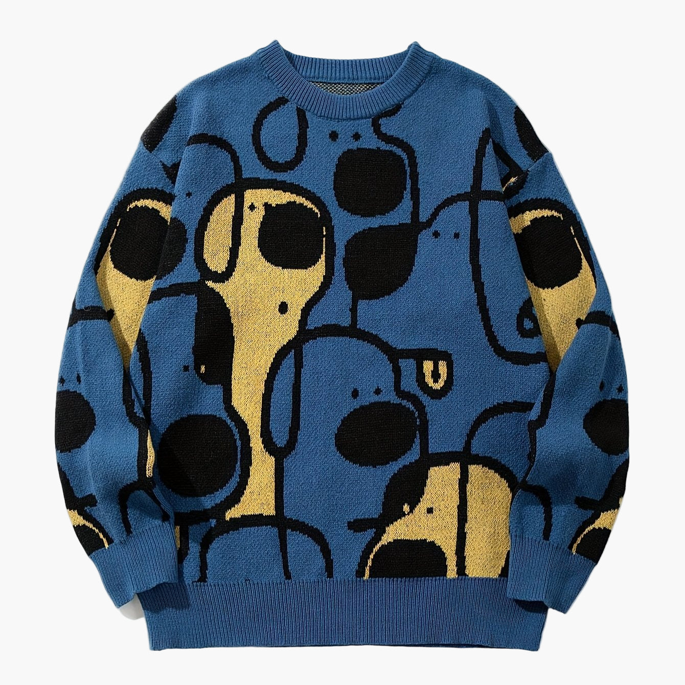 Herren Pullover mit abstraktem Hunde-Muster, lockerer Strick, ideal für Herbst und Winter, Casual Style