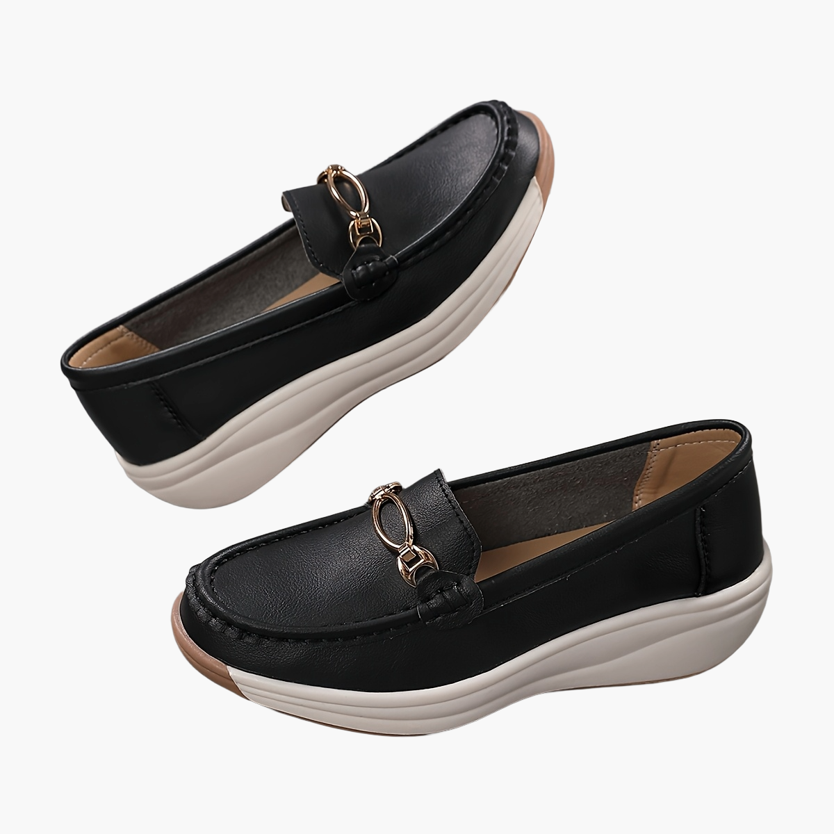 Damen Komfort-Loafer mit Plateau und Goldverzierung – Elegante Slip-Ons für Alltag & Büro