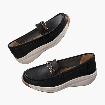 Damen Komfort-Loafer mit Plateau und Goldverzierung – Elegante Slip-Ons für Alltag & Büro