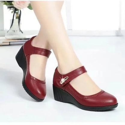 Damen Mary Jane Keilabsatz Schuhe mit Riemen