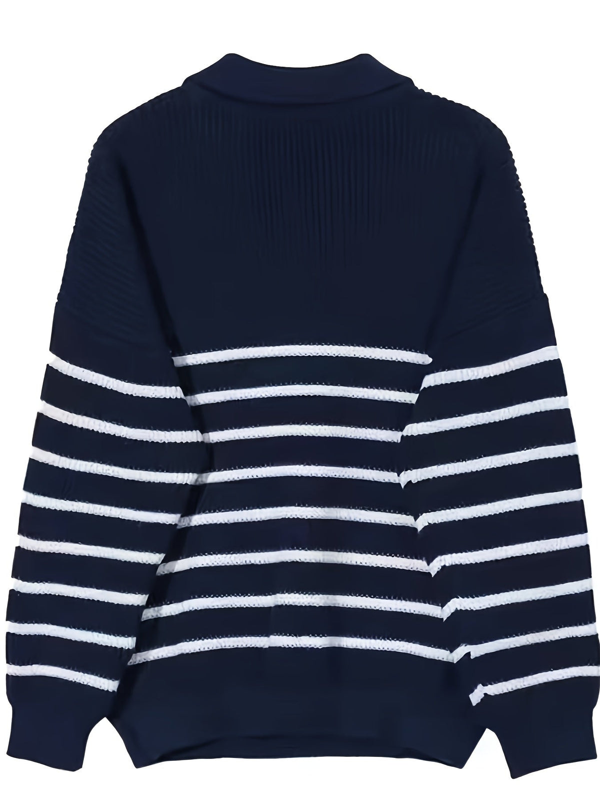 Unisex Langarm Poloshirt mit Reißverschluss, gestreift, gerippt, lockere Passform
