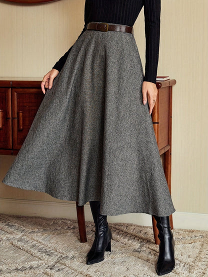 A-Linien Midi Rock für Damen, Grau meliert, Hohe Taille